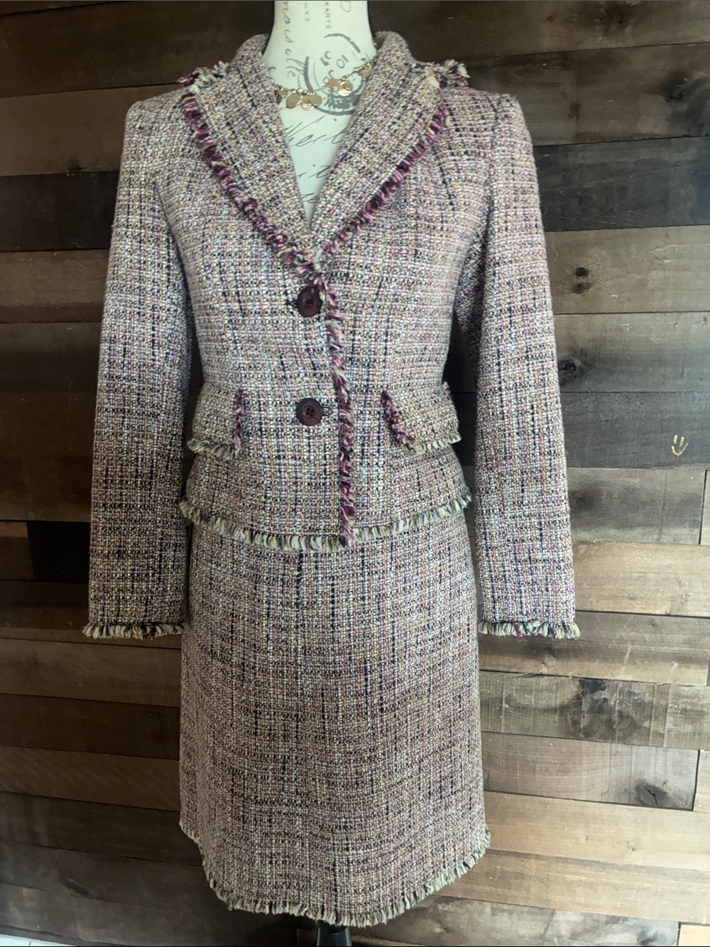 Women's Pink Tweed Blazer Jacket - Classic Fringed Detail